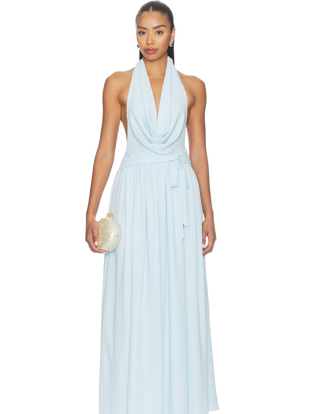 MORE TO COME: Athena Drape Maxi Dress in Baby Blue